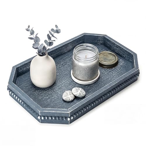 EOSAHR Pine Wood Decorative Tray: Serving Tray for Rustic Room Decor, Blue - color: Blue
