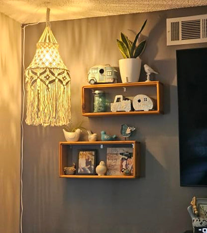 Boho Lamp Shade, Hanging Lamp with Handmade Macrame Lamp Shade - size: BOHO-02