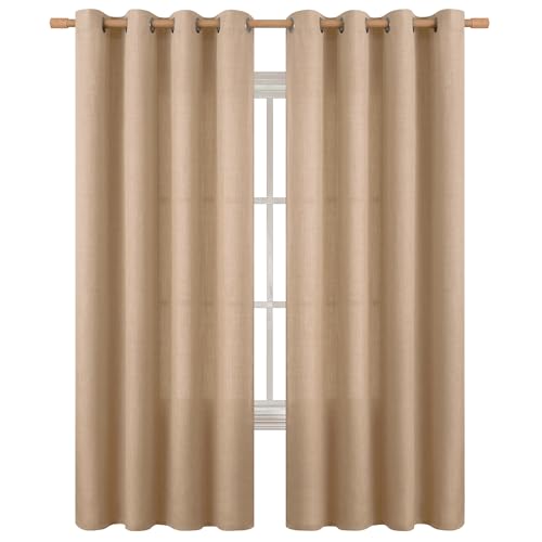 BGment Tan Curtains for Living Room 84 Inch Long - Burlap 2 Panels - color: Tan, size: 52"W x 84"L (Pack of 2)