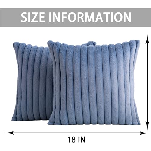 Aegero Pack of 2 Faux Fur Christmas Throw Pillow Covers 18x18 Inch, Blue - color: Blue, size: 18" x 18" (Pack of 2)