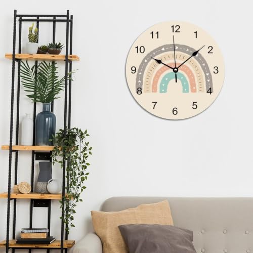 ArogGeld Boho Rainbow Wall Clock for Classroom Earthy Tones Round Clocks - color: A11-6, size: 12x12in