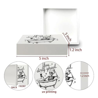 Funny Halloween Skeleton Bathroom Wooden Box Sign Desk Decor - color: Funny Halloween