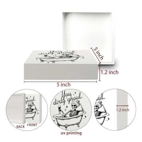 Funny Halloween Skeleton Bathroom Wooden Box Sign Desk Decor - color: Funny Halloween