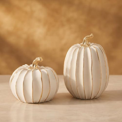 FESTGLOX Fall Pumpkin Decor, 2Pcs Resin Thanksgiving Fake Pumpkin Figurines - color: White-2pcs