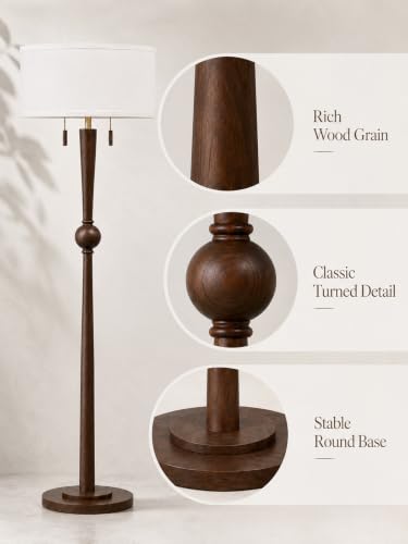 MOFFE Solid Wood Floor Lamp for Living Room,Pull Chains Standing Lamp - color: Espresso Walnut