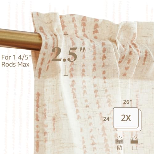 jinchan Linen Striped Tier Curtains for Kitchen Windows Boho - color: Boho Taupe | on Beige, size: 26"W x 24"L (Pack of 2)