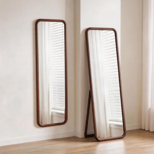 Walnut Wood Floor Mirror, 63 x 18 in - color: Walnut