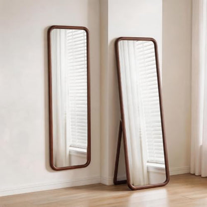 Walnut Wood Floor Mirror, 63 x 18 in - color: Walnut