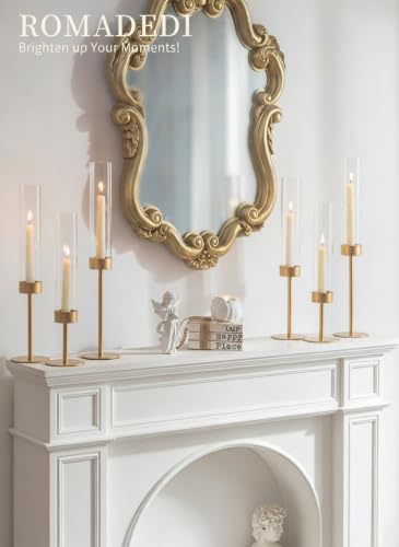 Romadedi Glass Hurricane Candle Holders for Candlestick, Gold, Set of 6 - size: 6 PCS
