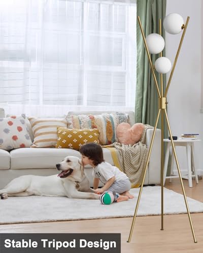 Lightdot Gold Tripod Floor Lamp Stepless Dimmable Globe Floor Lamp Modern - color: Gold-79A