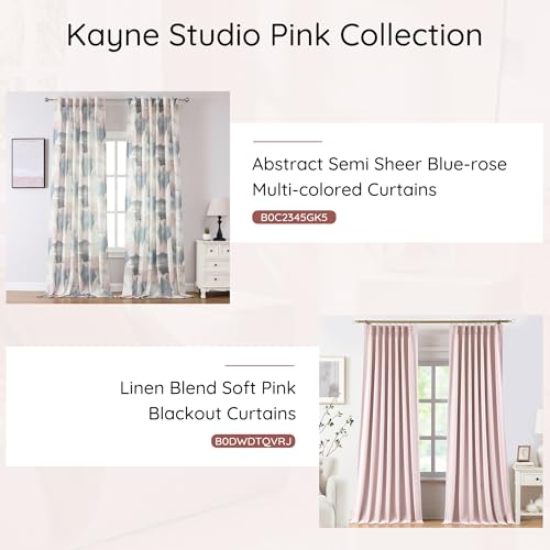 Kayne Studio Pink Blue Boho Abstract Rod Pocket Semi Sheer Curtains 63 Inch - color: Blue-rose Multi, size: 52"W x 63"L (Pack of 2)