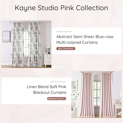 Kayne Studio Blue Pink Boho Abstract Rod Pocket Semi Sheer Curtains 84 Inch - color: Blue-rose Multi, size: 52"W x 84"L (Pack of 2)