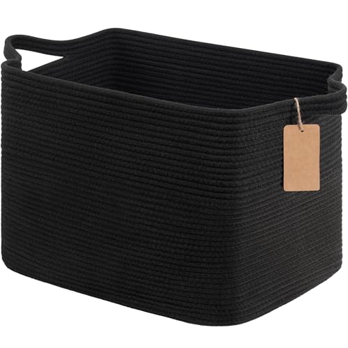 Goodpick 50L Large Woven Rope Storage Basket with Handles, Black - color: Black, size: 18"L x 14"W x 12"H