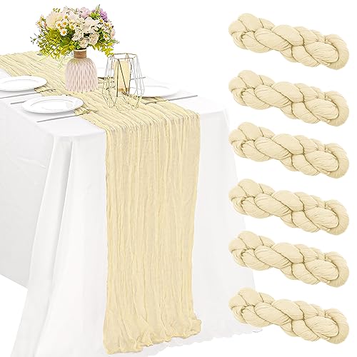10FT Cheesecloth Table Runner Boho Party Home Decorations - color: Beige, size: 35" x 120"-6 Pack