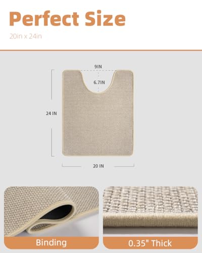 PADOOR Braided Toilet Rugs U Shaped 20x24, Non Slip Toilet Mat, Light Beige - color: Light Beige, size: 20''x24'' U-Shaped