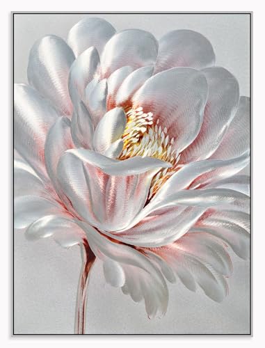 SYGALLERIER Abstract Silver Metal Wall Arts Hand Crafted 3D Floral Aluminum Artwork Modern Sculpture Contemporary Metallic Pictures Framed for Living Room Bedroom Bathroom Decor