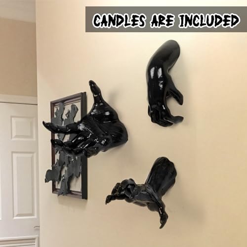 Halloween Decorations Indoor Outdoor 3 Pack Wall Mount Creepy Hands&Candles - size: set 2