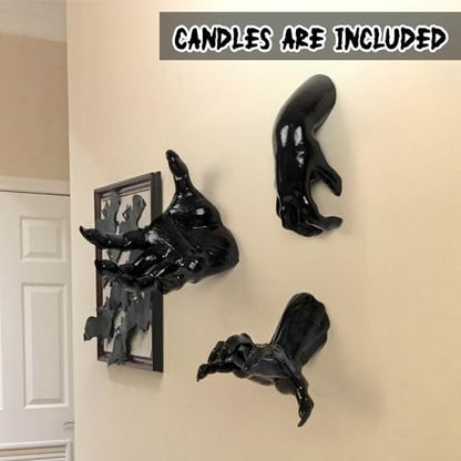 Halloween Decorations Indoor Outdoor 3 Pack Wall Mount Creepy Hands&Candles - size: set 2
