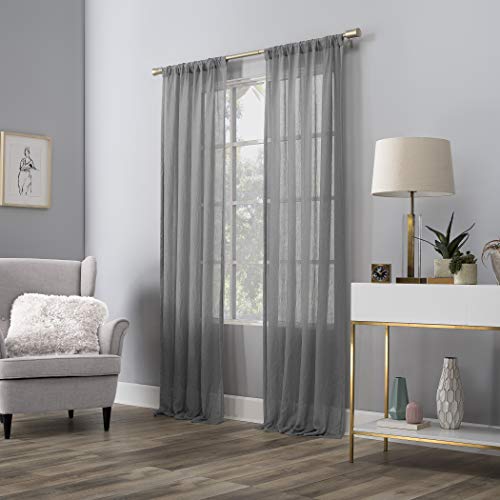 No. 918 Genevieve 2-Pack Linen Weave Sheer Semi-Sheer Rod Pocket Curtain Panel Pair, Gray, 50"W x 84"L (2 Panels) - color: Grey, size: 50"W x 84"L (Pack of 2)