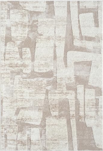 Abani Cream Area Rug for Living Room, Bedroom - Block Pattern- 6' x 9' -Durable & Easy to Clean - size: 6' x 9'