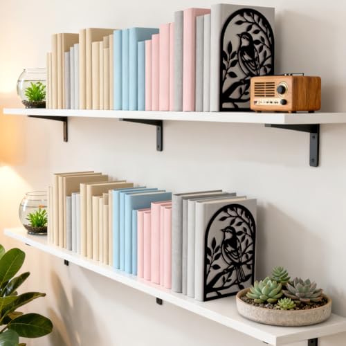 Peacoblue 5.3"x4.3"x7.9" Metal Bookends, Heavy Duty Book Ends for Shelves - style: Sparrow on Branches