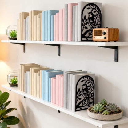 Peacoblue 5.3"x4.3"x7.9" Metal Bookends, Heavy Duty Book Ends for Shelves - style: Sparrow on Branches