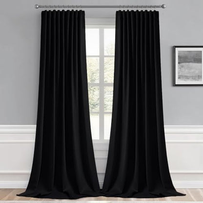 MIULEE 2 Panels Set Black Back Tab Blackout Curtains 52x96 Inch Long - color: Black, size: 52"W x 96"L (Pack of 2)
