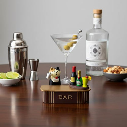 Funny Miniature Cat Bartender Figurines with Cocktail Bar for Office Desk Accessories, Unique Cat Gift for Cat Lovers (Bar Set) - color: Bar Set