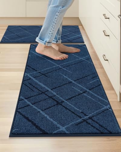 COSY HOMEER Kitchen Rugs,2 PCS Kitchen Mats Non Slip Washable,Blue - color: Blue, size: 24"x36" + 24"x60"
