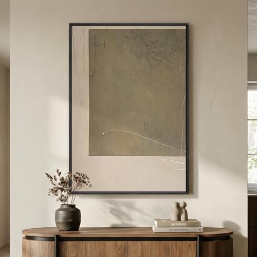 Framed Neutral Beige Taupe Abstract Wall Art, 1 Piece 24x36 In - color: Black and Taupe