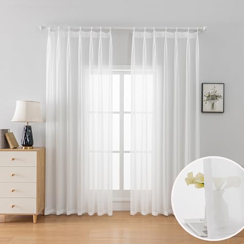 Off White Sheer Curtains Pinch Pleat Curtains 90 Inches Long 1 Panel Elegant Light Filtering Pinch Pleated Drapes White Curtain for Living Room Sliding Glass Door, W40 x L90 - color: 2-off White, size: 40"W x 90"L (Pack of 1)