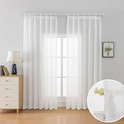 Pinch Pleated Sheer Curtains 84 Inch 2 Panels for Living Room Bedroom - color: 2-off White, size: 52"W x 84"L (Pack of 2)