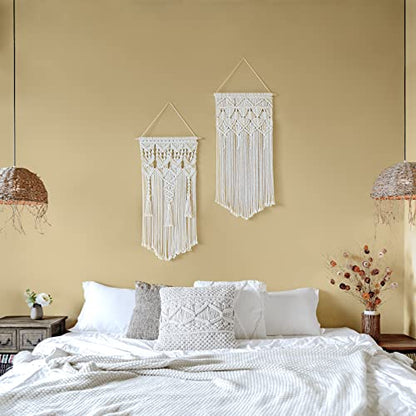 Mkono 2 Pcs Macrame Wall Hanging, Boho Woven Chic Tapestry Decor, Ivory - size: Large