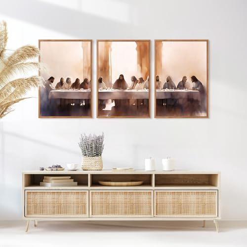 Aurlan 3 Pcs The Last Supper Framed Canvas Wall Art 24x36 Inch - color: The Last Supper, size: 24"L x 36"W