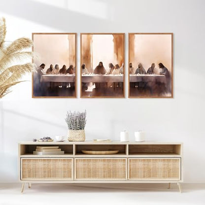 Aurlan 3 Pcs The Last Supper Framed Canvas Wall Art 24x36 Inch - color: The Last Supper, size: 24"L x 36"W