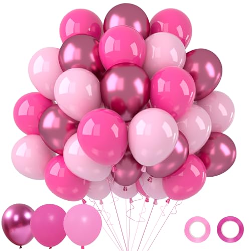 Patimate Pink Balloons Set 50 pcs 12 inch Metallic Hot Pink Latex Balloons - color: Metallic Hot Pink