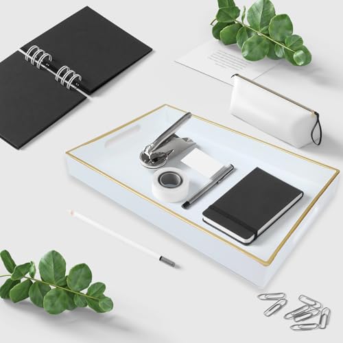 Spsyrine White Bathroom Vanity Tray with Handles for Dresser Tops - color: White