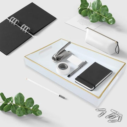 Spsyrine White Bathroom Vanity Tray with Handles for Dresser Tops - color: White