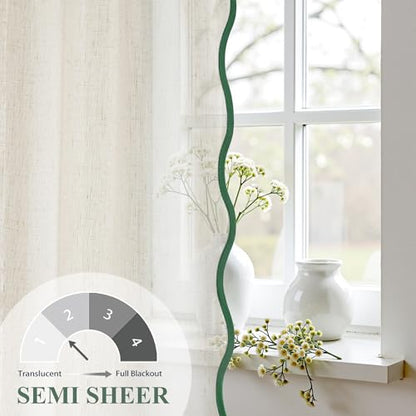 DriftAway Semi Sheer Scalloped Edge Linen Coastal Beach Window Curtains for Living Room Bedroom 2 Panels Rod Pocket Each Size 52 Inch by 96 Inch Loden Green - color: Linen Loden Green, size: 52"W x 96"L (Pack of 2)
