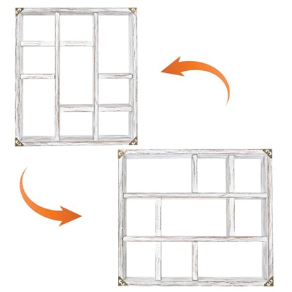 17.7x15.7-Inch Shadow Box Shelf 9-Slot Rustic Floating Shelves Larger Wall Mounted Shelf Lightweight Solid Wood Display Shelf Freestanding Farmhouse(9C-Rustic White) - color: 9c-rustic White, size: 1 PCS
