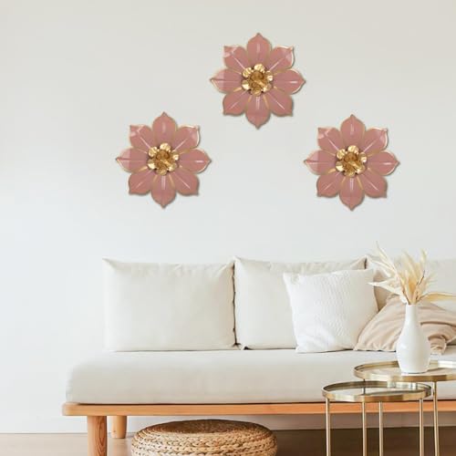 Villa Como Set of 3 Pink and Gold Metal Flowers Wall Art Decor 10" - color: # 3 Pink