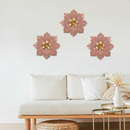 Villa Como Set of 3 Pink and Gold Metal Flowers Wall Art Decor 10" - color: # 3 Pink