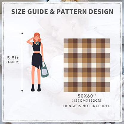 RECYCO Buffalo Plaid Chenille Throw Blanket, 50"x60", Brown Off White - color: Plaid Brown Off White, size: 50'' X 60''