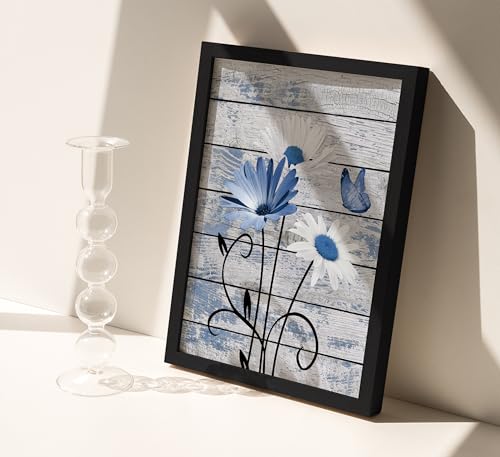Black Framed Daisy Floral Wall Art - color: blue, size: 10"L x 8"W