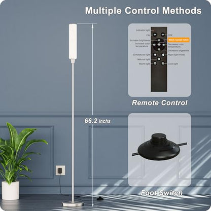 Nukanu Floor Lamp with Remote Control,Nickel,Linen lampshade - color: nickel+Beige linen