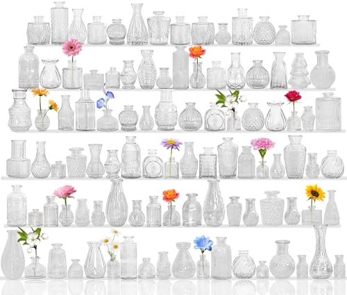 Set of 100 Glass Bud Vase Set, Small Vintage Clear Flower Vase Centerpieces for Table Bulk Cute Rustic Style Mini Vase for Home Decor Wedding Baby Shower Birthday Party