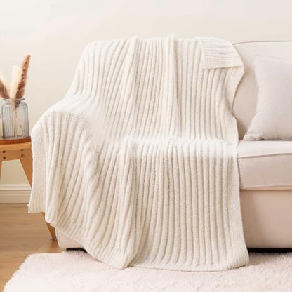 Battilo White Throw Blanket for Couch, Chenille Throw Blankets, 50"x60" - color: Cream, size: 50"x60"