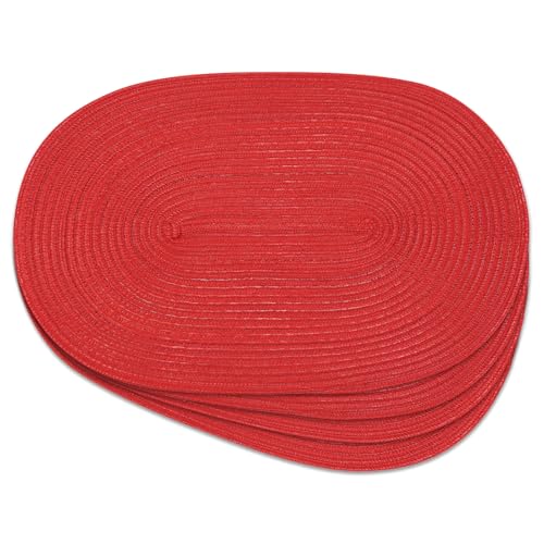 Placemats Set of 4, Woven Oval Braided Dining Table Mats(Red Shine) - color: Red Shine, size: 4 pcs