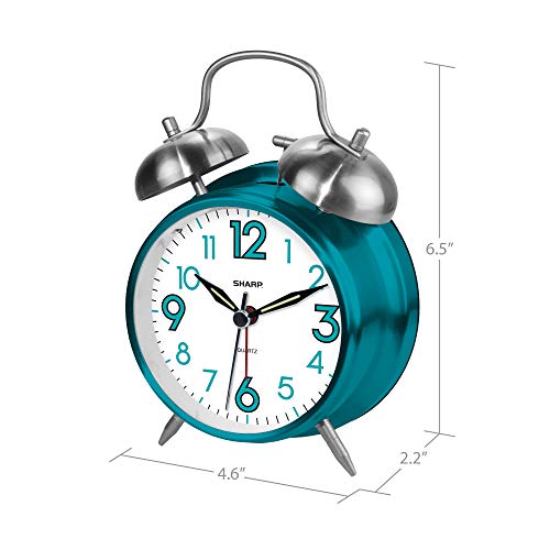 Sharp SPC851 Twin Bell Alarm Clock, Teal - color: Teal