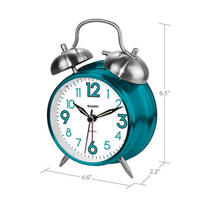 Sharp SPC851 Twin Bell Alarm Clock, Teal - color: Teal